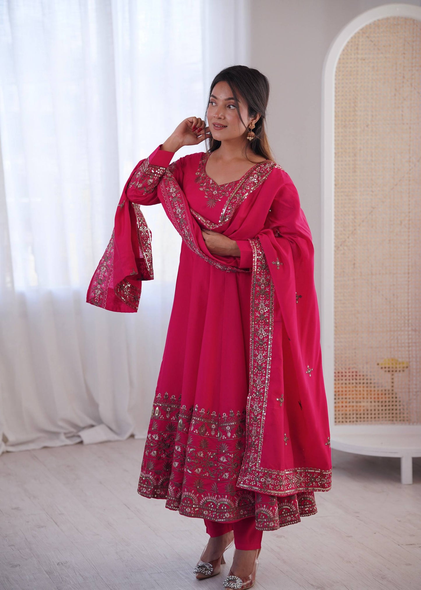 Mesmerizing Pink Color Sequence Embroidered Anarkali Suit With Dupatta