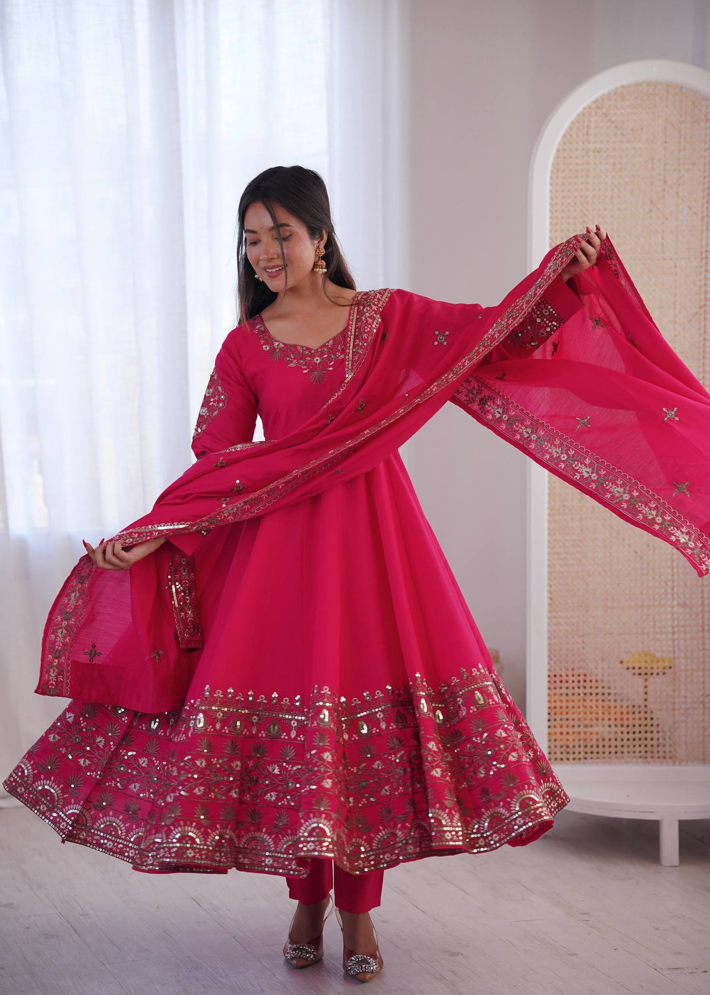 Mesmerizing Pink Color Sequence Embroidered Anarkali Suit With Dupatta