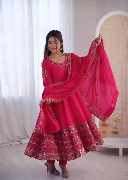 Mesmerizing Pink Color Sequence Embroidered Anarkali Suit With Dupatta