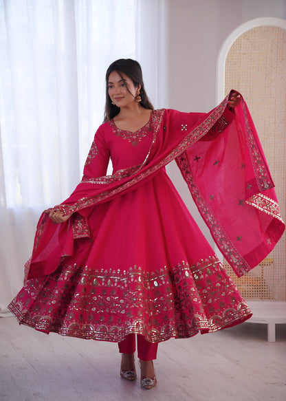 Mesmerizing Pink Color Sequence Embroidered Anarkali Suit With Dupatta