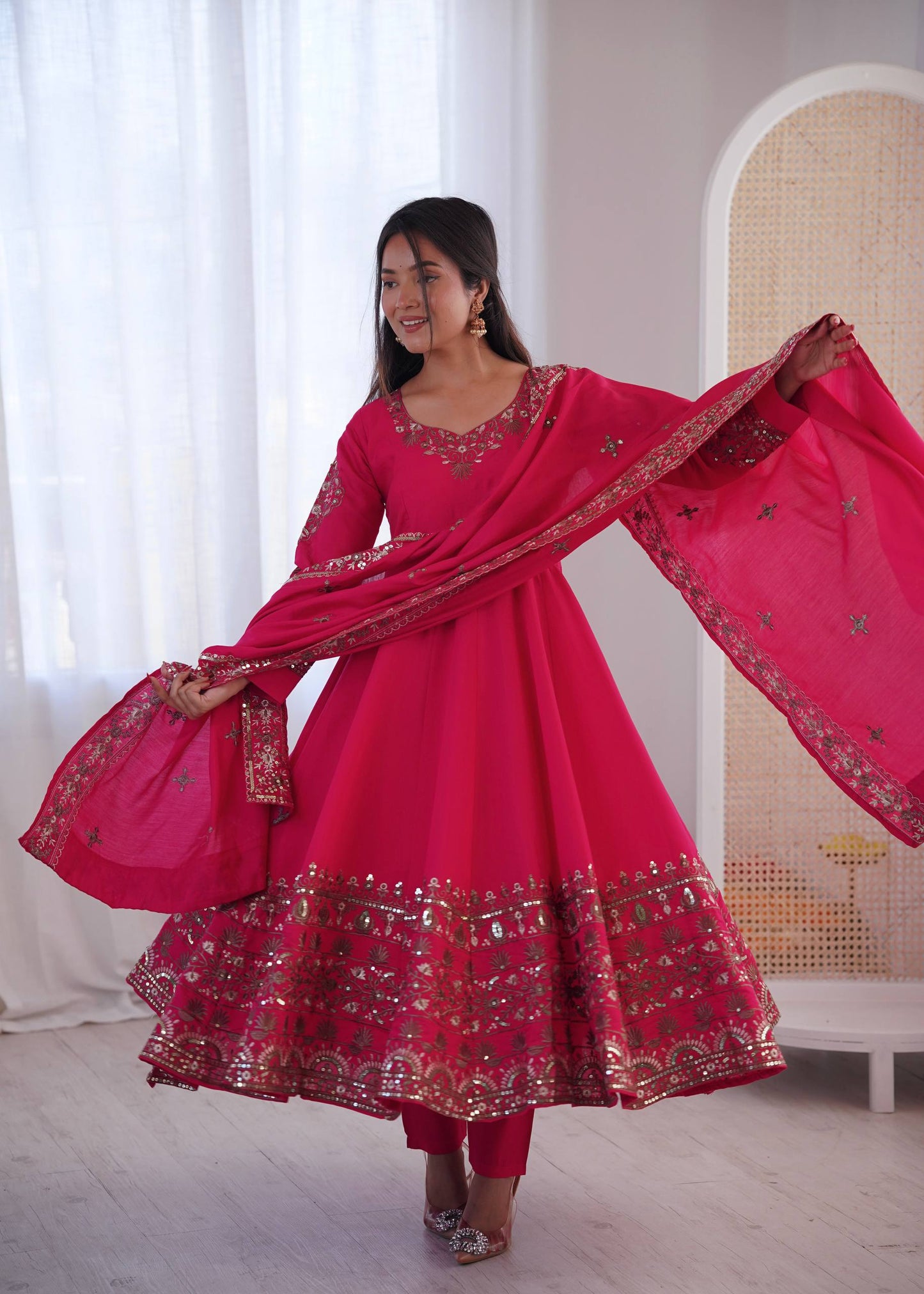 Mesmerizing Pink Color Sequence Embroidered Anarkali Suit With Dupatta