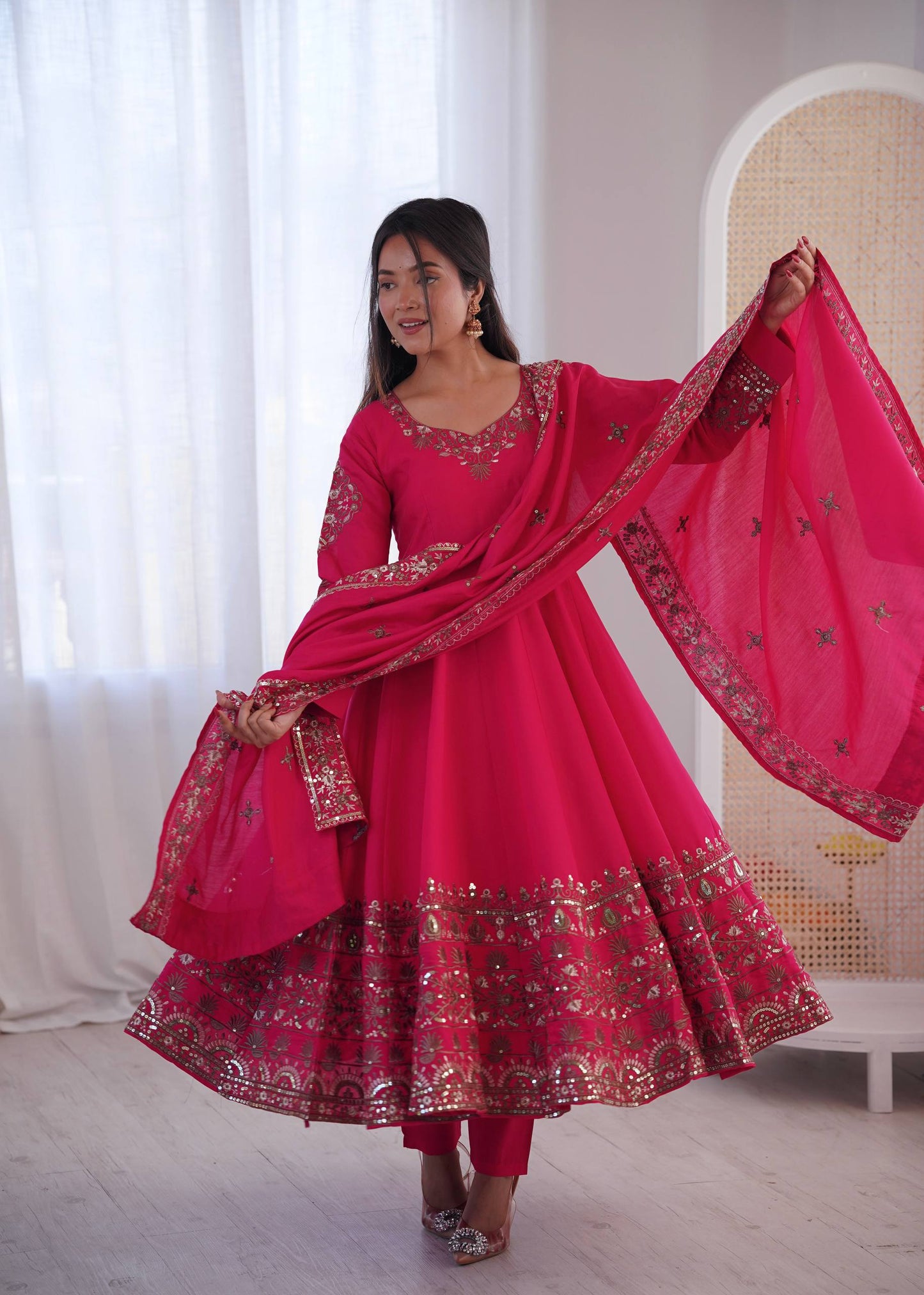 Mesmerizing Pink Color Sequence Embroidered Anarkali Suit With Dupatta