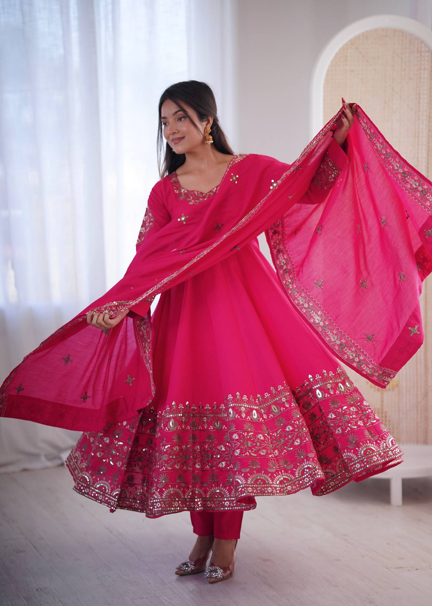 Mesmerizing Pink Color Sequence Embroidered Anarkali Suit With Dupatta