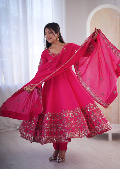 Mesmerizing Pink Color Sequence Embroidered Anarkali Suit With Dupatta