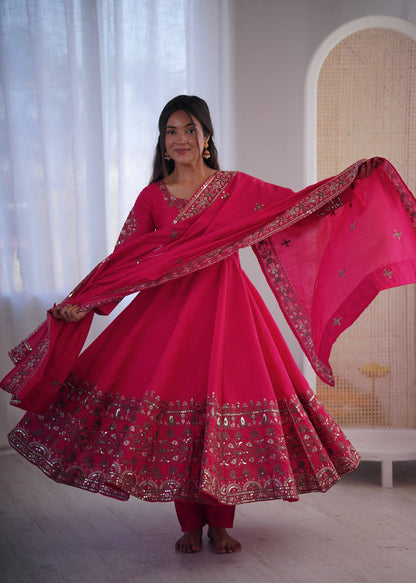 Mesmerizing Pink Color Sequence Embroidered Anarkali Suit With Dupatta