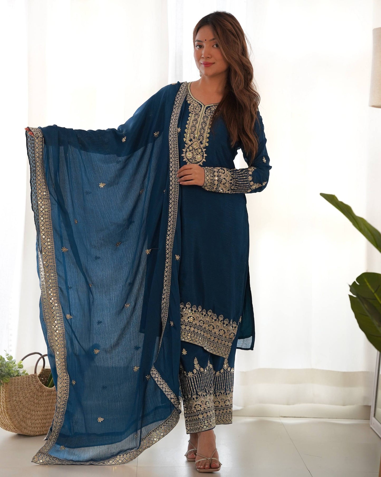 Ravishing Blue Color Sequence Embroidered Kurta Set