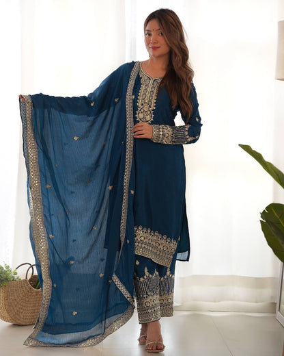 Ravishing Blue Color Sequence Embroidered Kurta Set