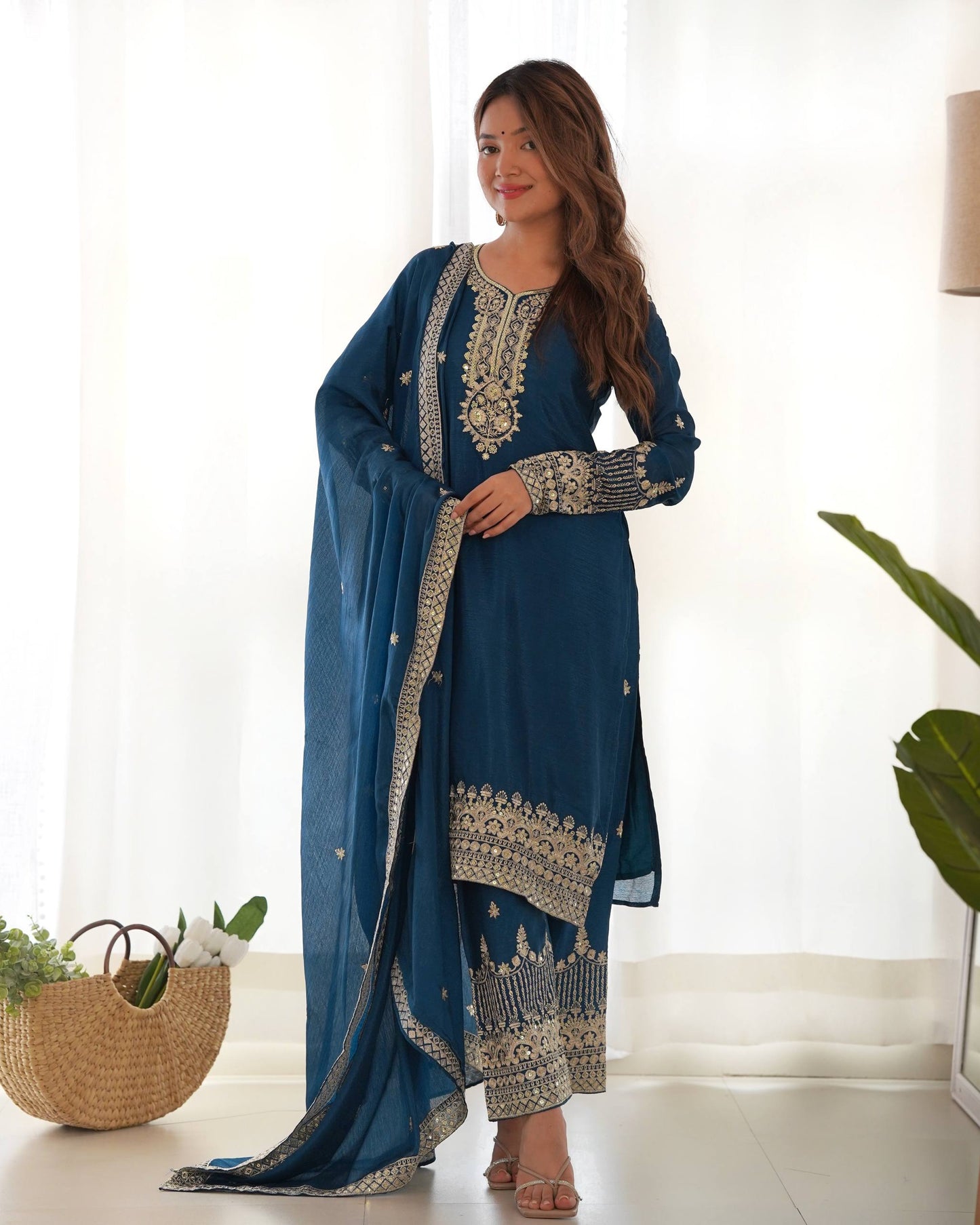 Ravishing Blue Color Sequence Embroidered Kurta Set