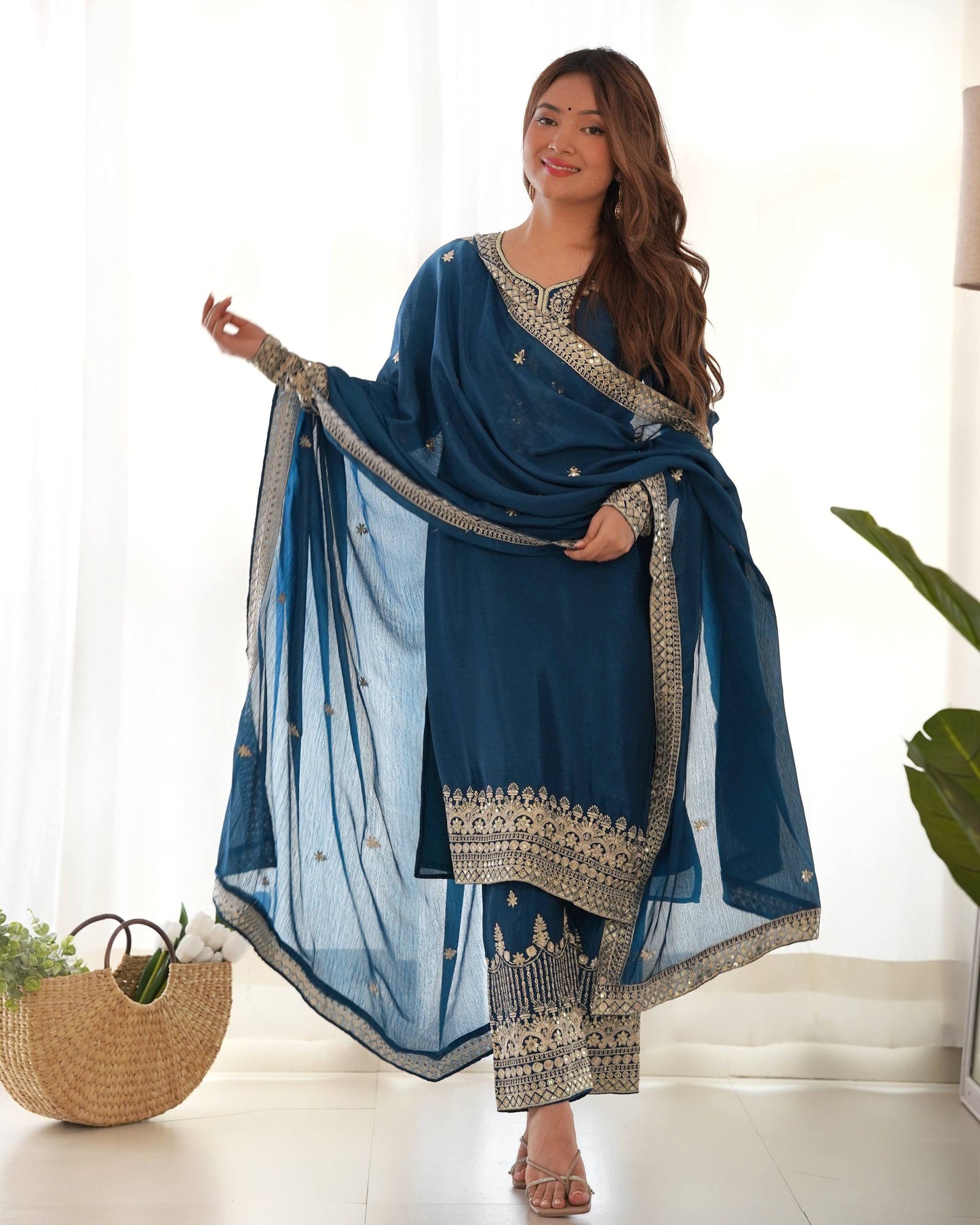 Ravishing Blue Color Sequence Embroidered Kurta Set