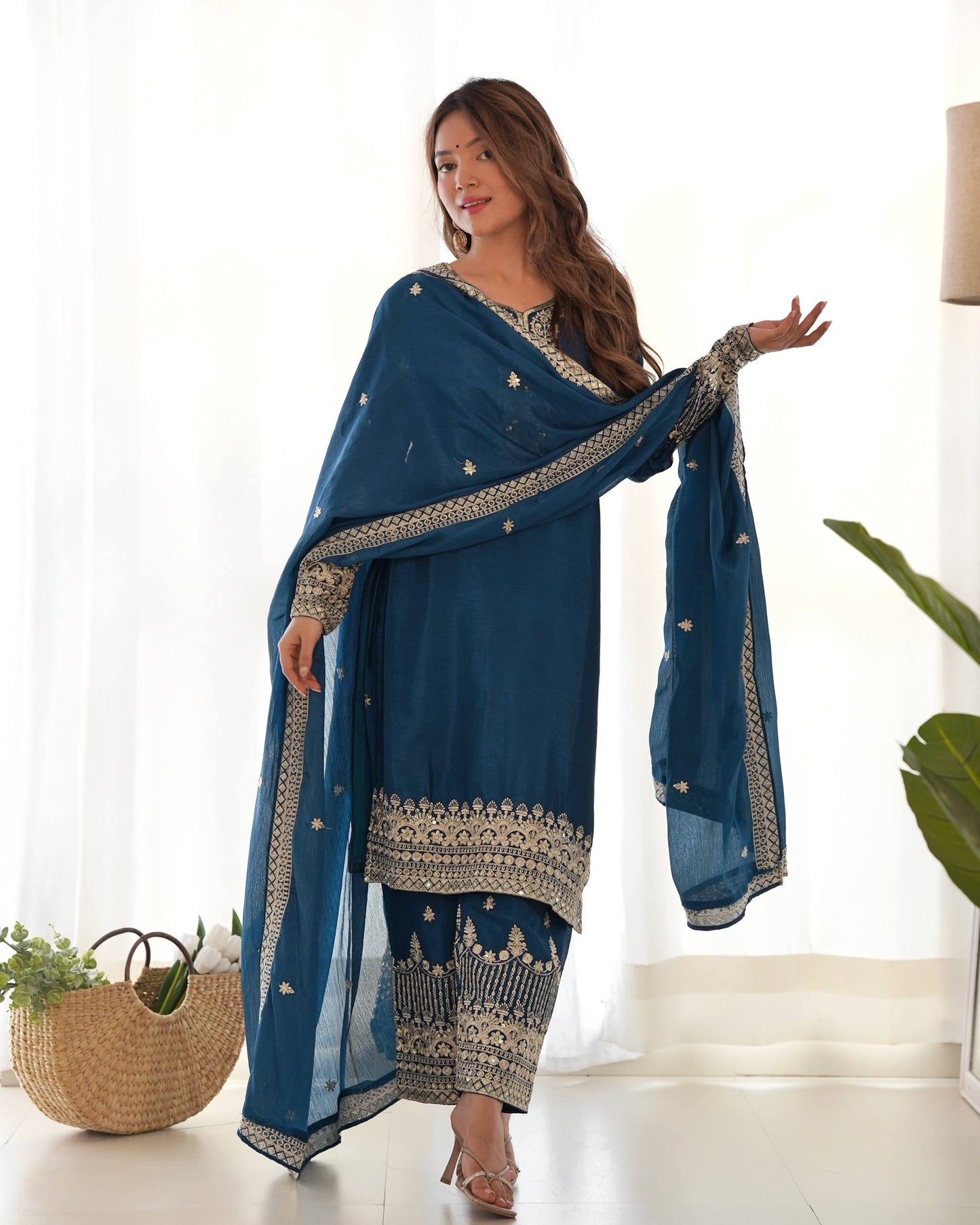 Ravishing Blue Color Sequence Embroidered Kurta Set