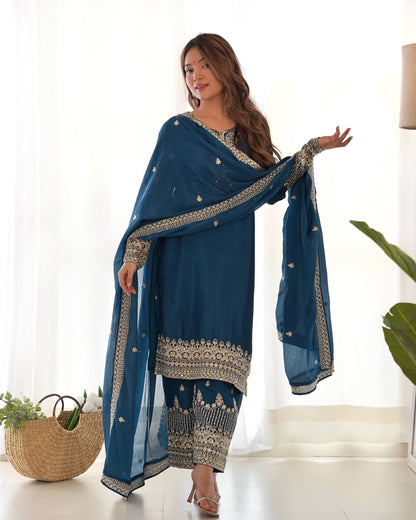 Ravishing Blue Color Sequence Embroidered Kurta Set