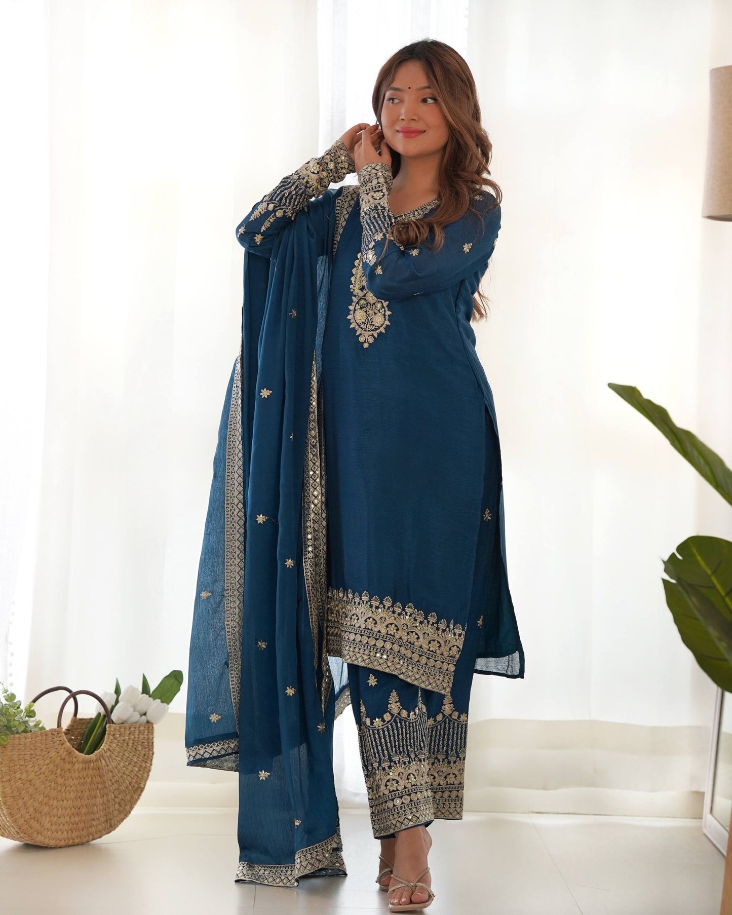 Ravishing Blue Color Sequence Embroidered Kurta Set