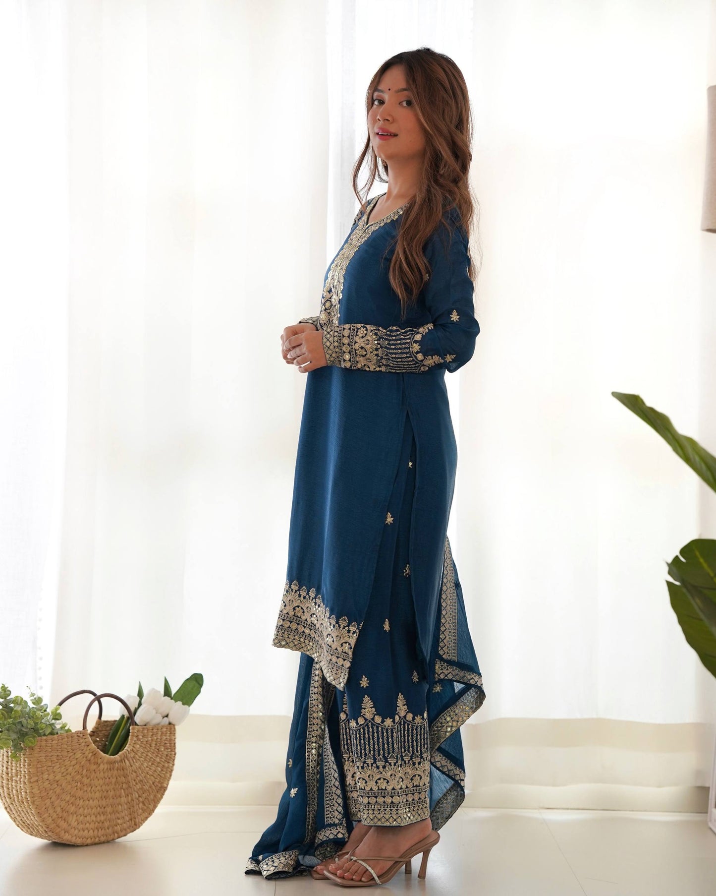Ravishing Blue Color Sequence Embroidered Kurta Set