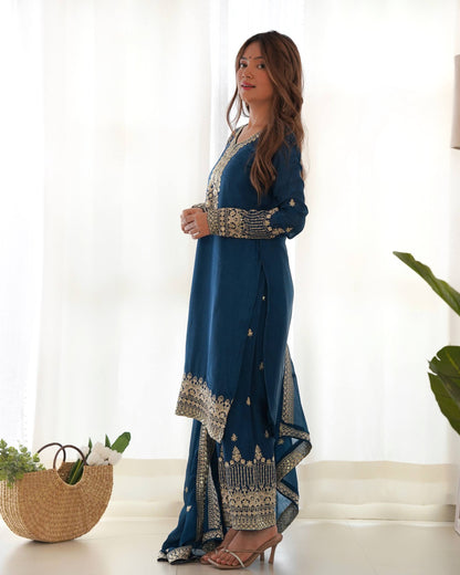 Ravishing Blue Color Sequence Embroidered Kurta Set