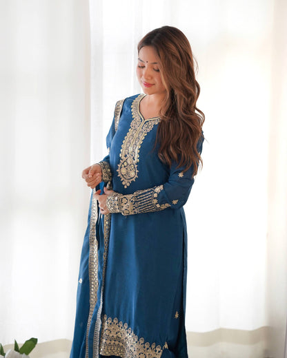 Ravishing Blue Color Sequence Embroidered Kurta Set