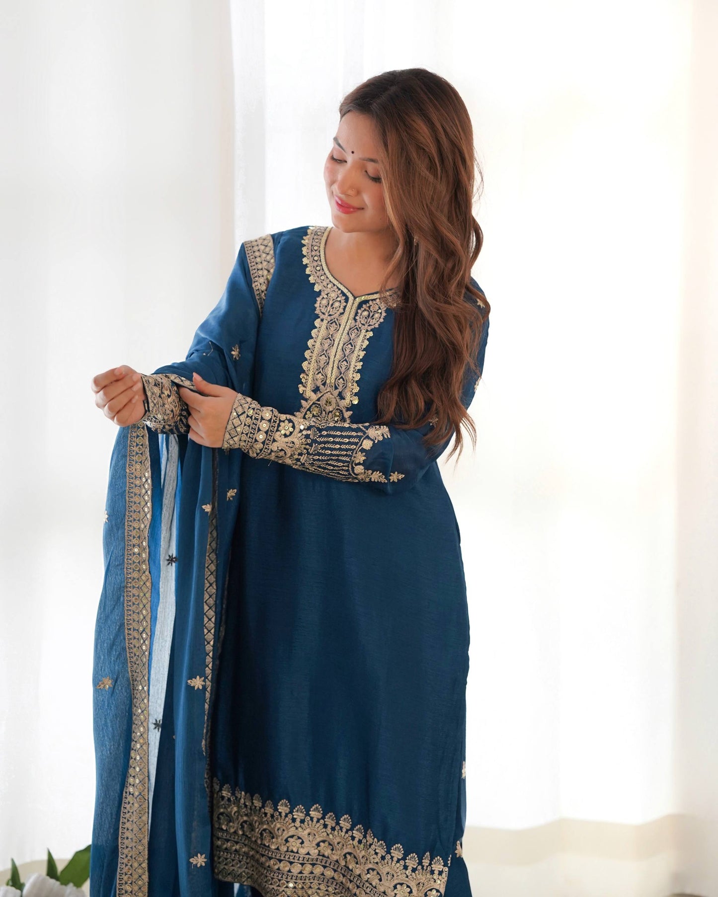 Ravishing Blue Color Sequence Embroidered Kurta Set