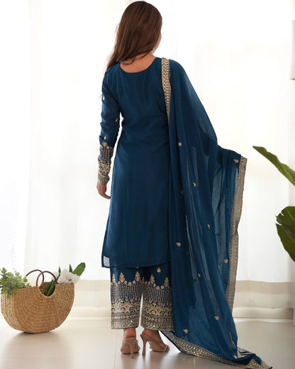 Ravishing Blue Color Sequence Embroidered Kurta Set