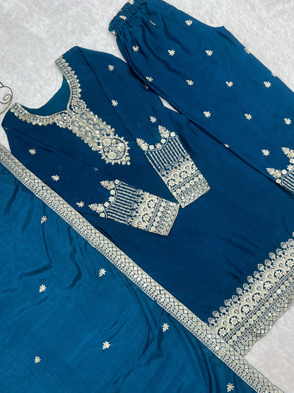Ravishing Blue Color Sequence Embroidered Kurta Set