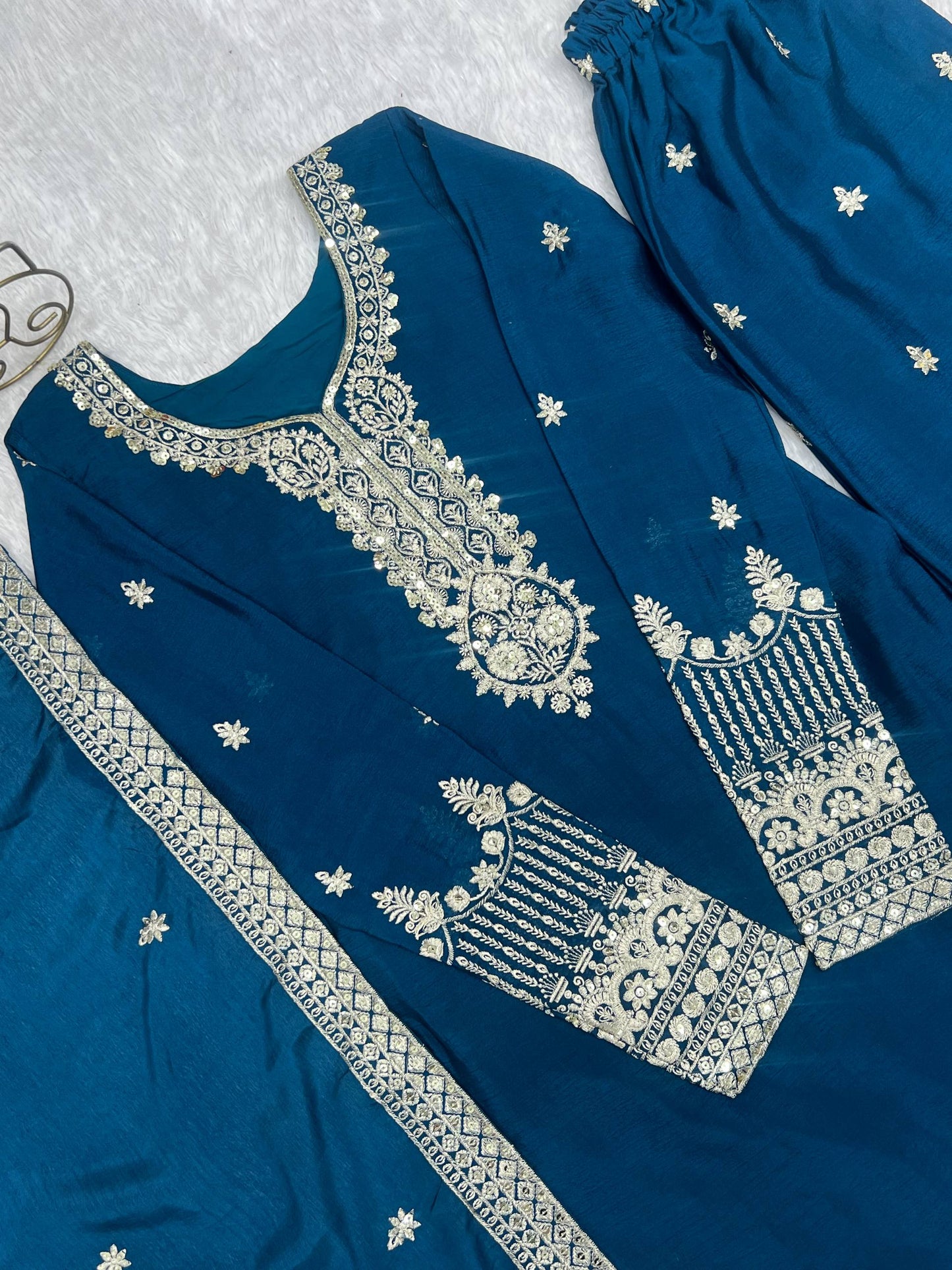 Ravishing Blue Color Sequence Embroidered Kurta Set