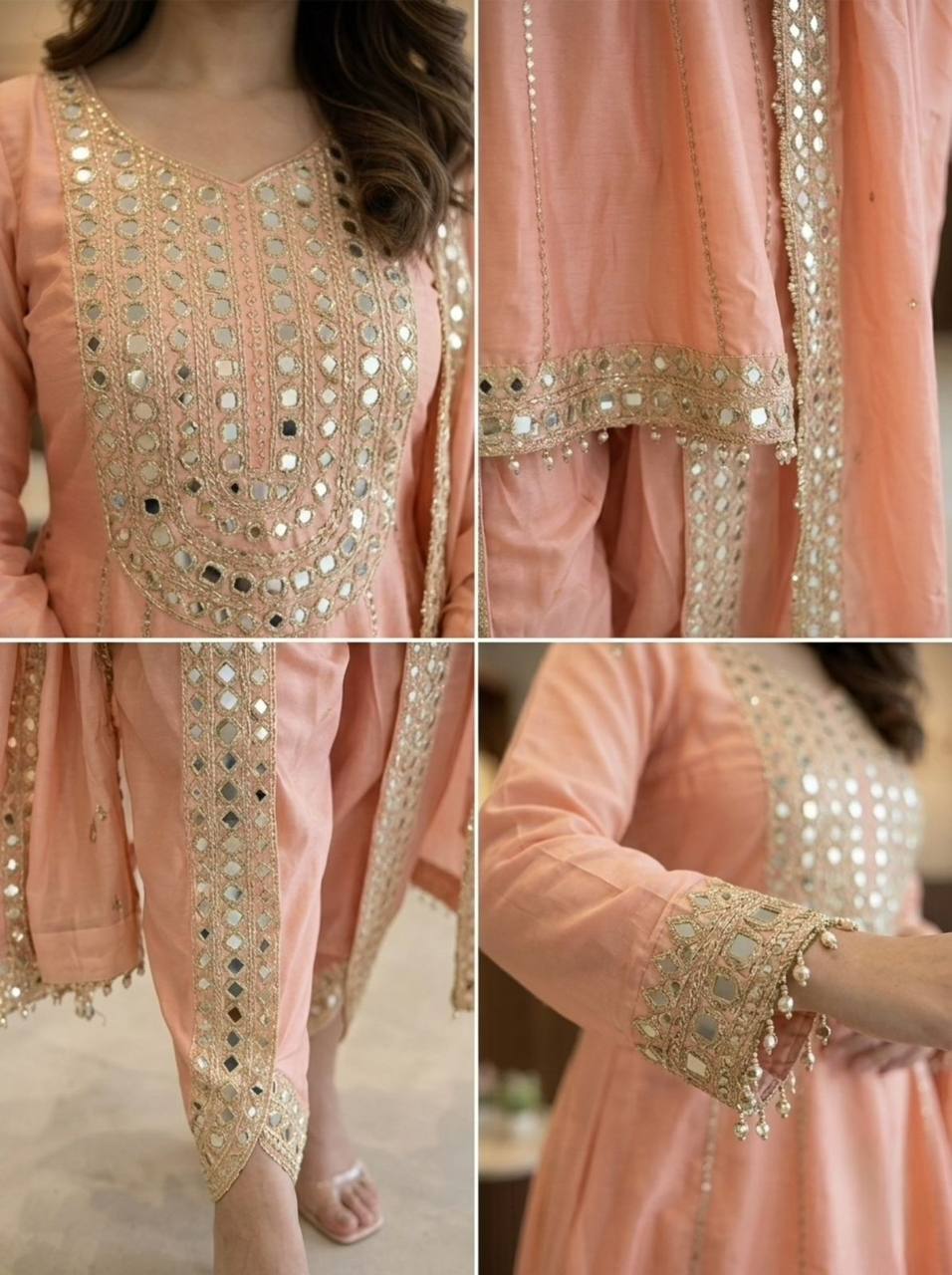 Designer Chanderi Mirror Work Tulip Patiala Dhoti Set