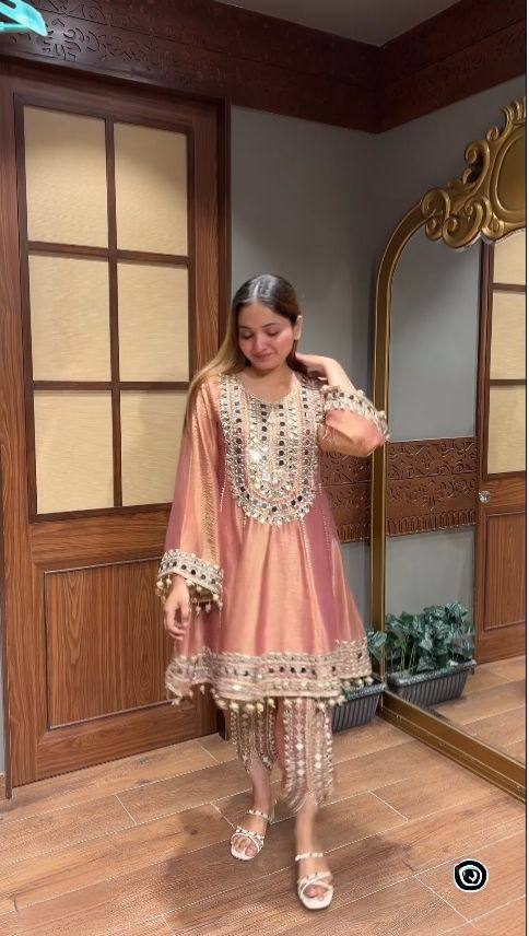 Designer Chanderi Mirror Work Tulip Patiala Dhoti Set