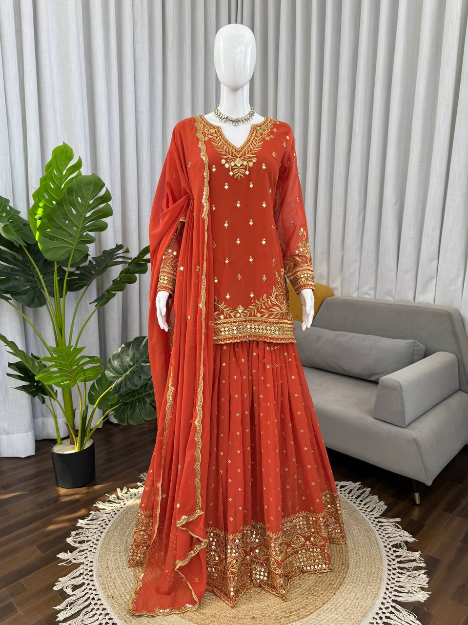 Wedding Wear Orange Color Georgette Sharara Set