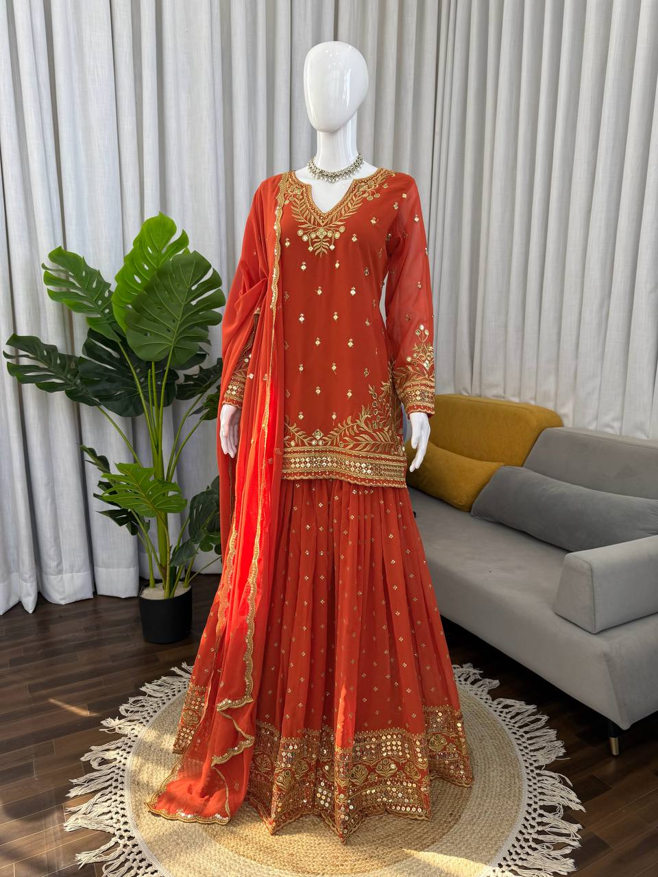 Wedding Wear Orange Color Georgette Sharara Set