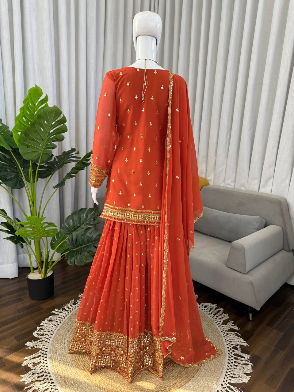 Wedding Wear Orange Color Georgette Sharara Set