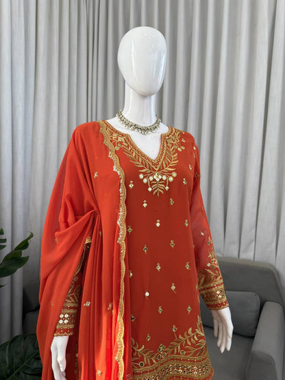 Wedding Wear Orange Color Georgette Sharara Set