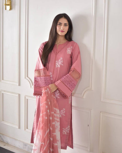 Outstanding Baby Pink Color Roman Silk With Embroidery Work Salwar Suit