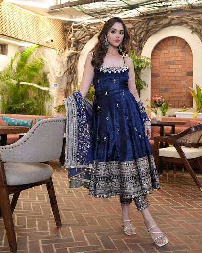 Wedding Wear Blue Color Embroidered Anarkali Suit Set