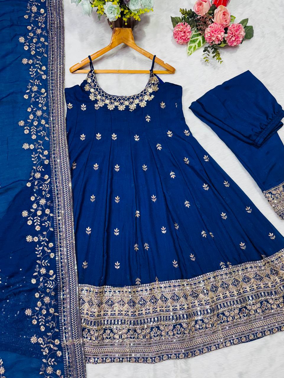 Wedding Wear Blue Color Embroidered Anarkali Suit Set