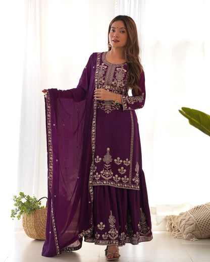 Trendy Purple Color Sequence Embroidered Sharara Suit