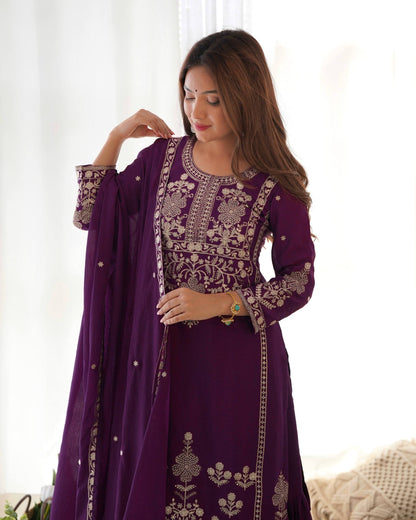 Trendy Purple Color Sequence Embroidered Sharara Suit