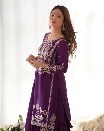 Trendy Purple Color Sequence Embroidered Sharara Suit