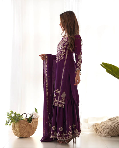 Trendy Purple Color Sequence Embroidered Sharara Suit
