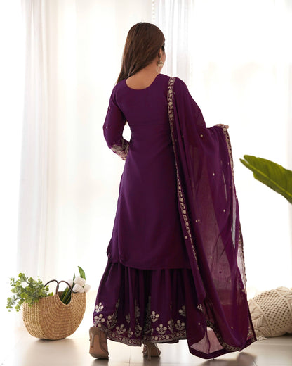 Trendy Purple Color Sequence Embroidered Sharara Suit