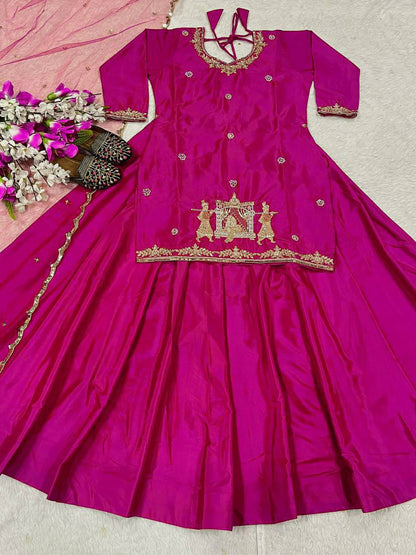 Fabulous Pink Natural Crepe Silk Bids Hand Work With Sequence Work Top With Lehenga
