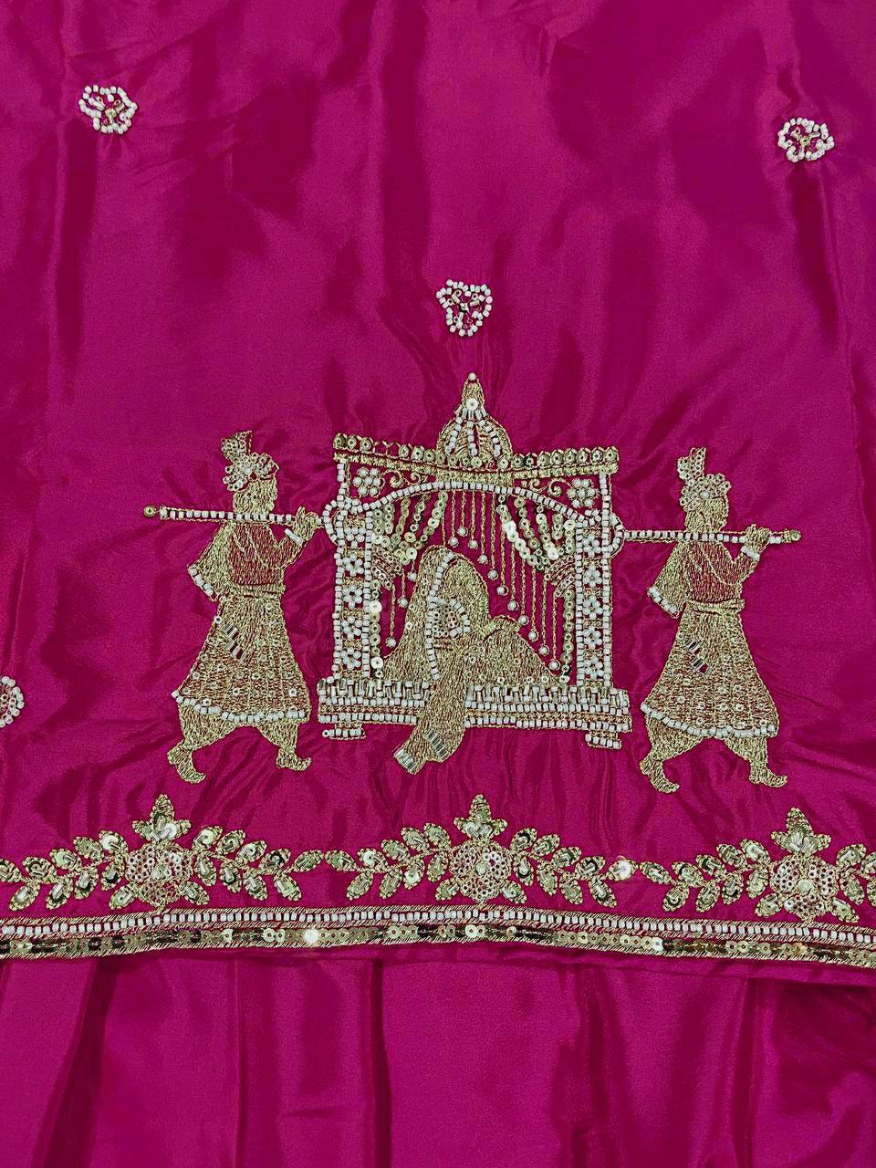 Fabulous Pink Natural Crepe Silk Bids Hand Work With Sequence Work Top With Lehenga