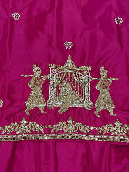 Fabulous Pink Natural Crepe Silk Bids Hand Work With Sequence Work Top With Lehenga