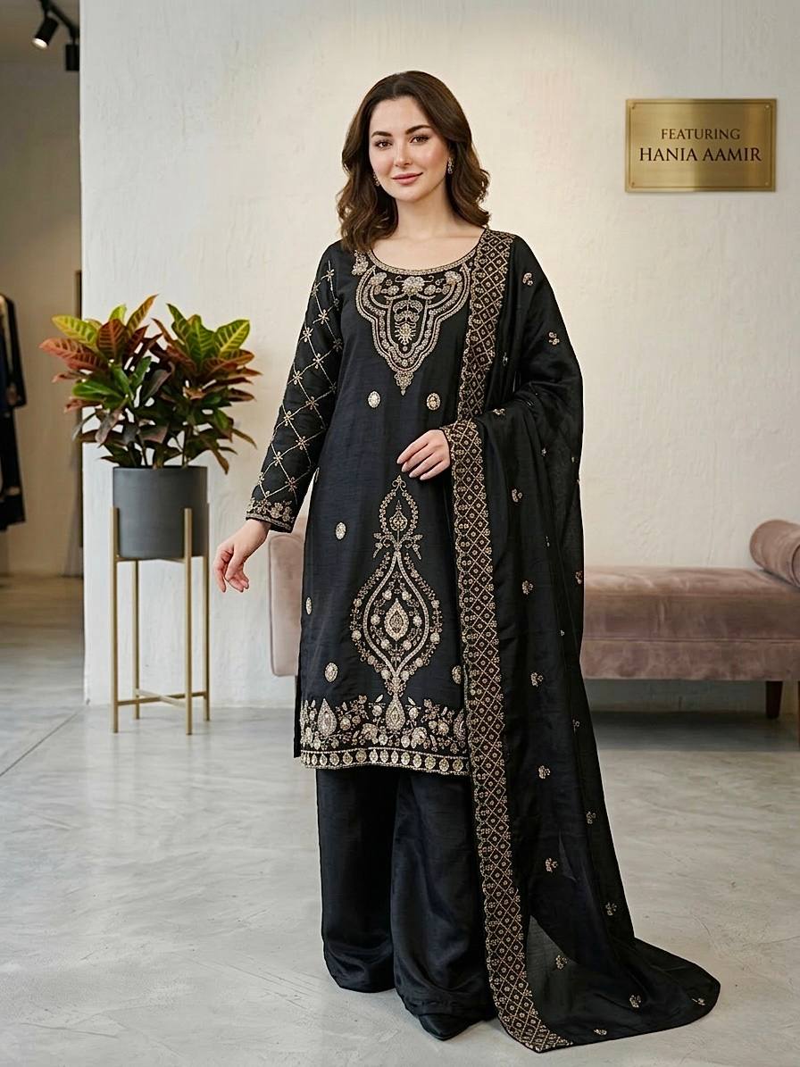 Party Wear Black Color Embroidery Beads Work Sharara Suit Set