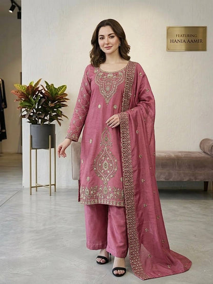 Party Wear Peach Color Embroidery Beads Work Sharara Suit Set