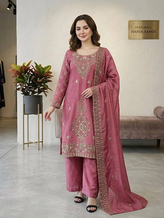 Party Wear Peach Color Embroidery Beads Work Sharara Suit Set