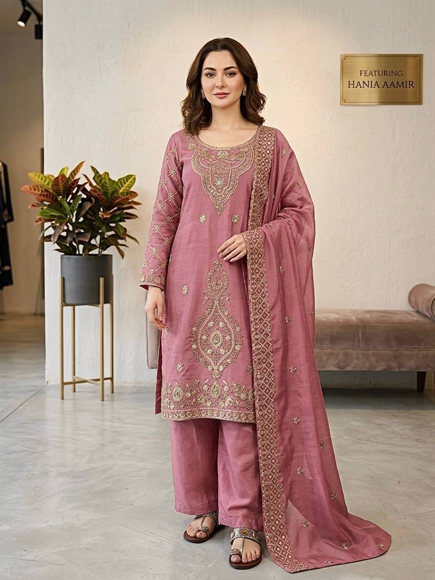 Party Wear Peach Color Embroidery Beads Work Sharara Suit Set