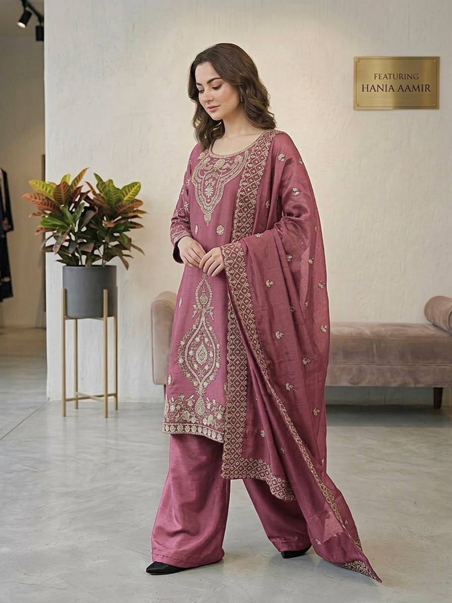 Party Wear Peach Color Embroidery Beads Work Sharara Suit Set