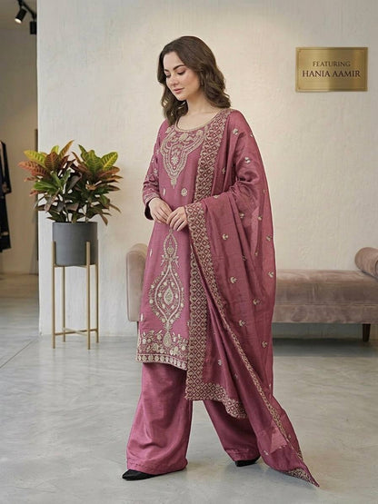 Party Wear Peach Color Embroidery Beads Work Sharara Suit Set