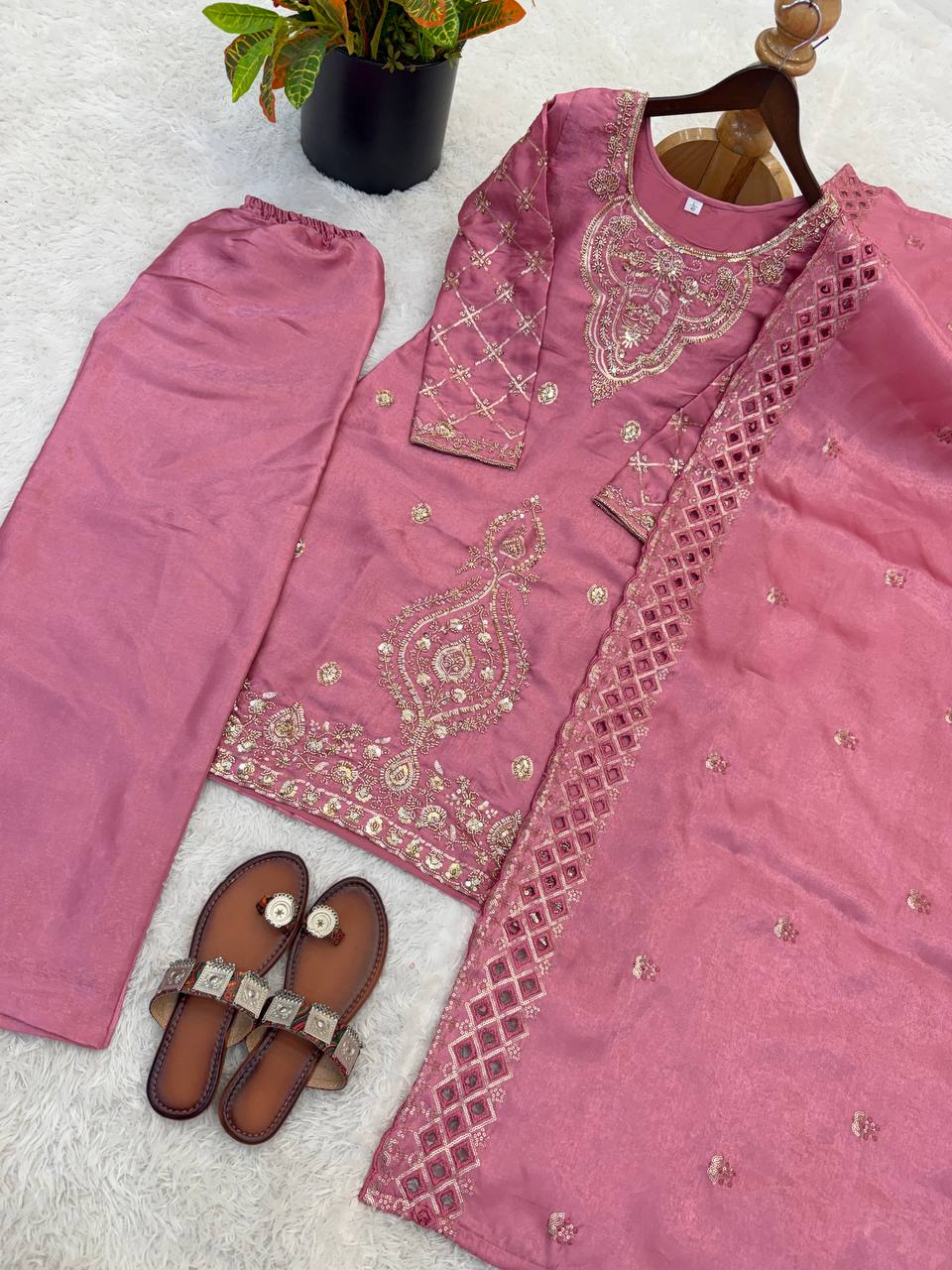 Party Wear Peach Color Embroidery Beads Work Sharara Suit Set