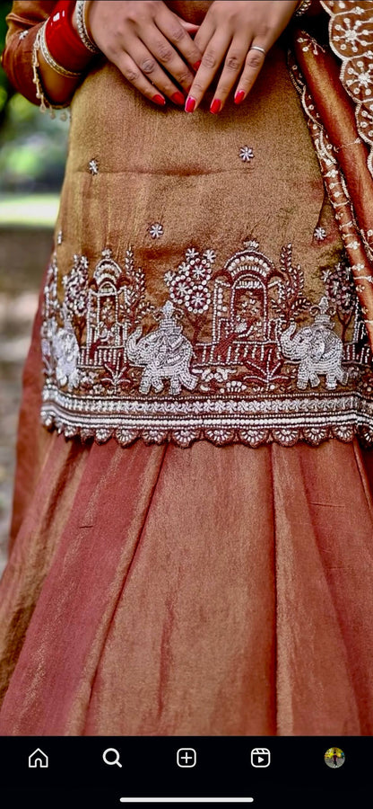 Orange Color Sequnce Embroidered Top With Lehenga