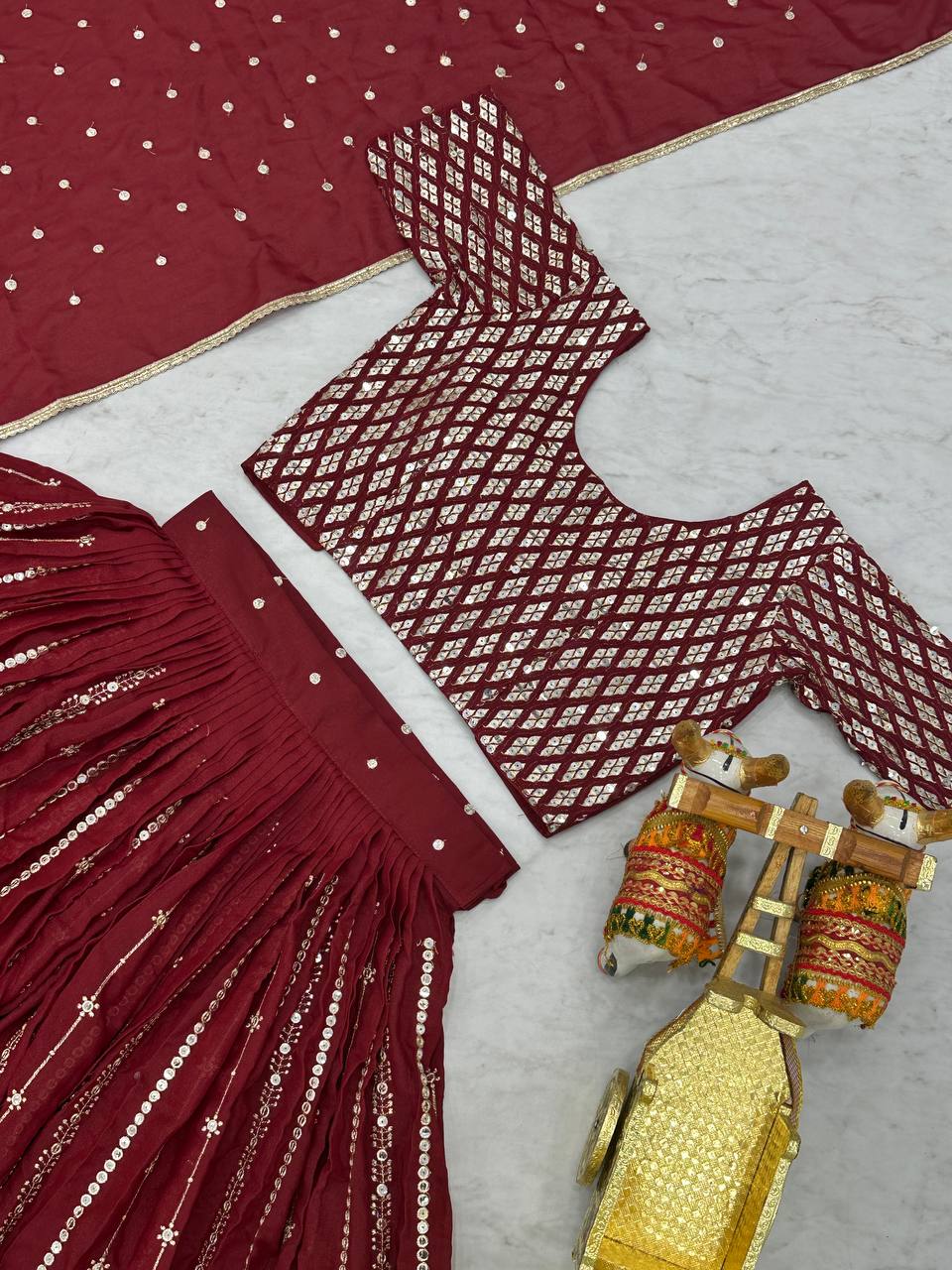 Wedding Wear Maroon Color Pure Star Georgette Embroidery Sequence Work Lehenga Choli