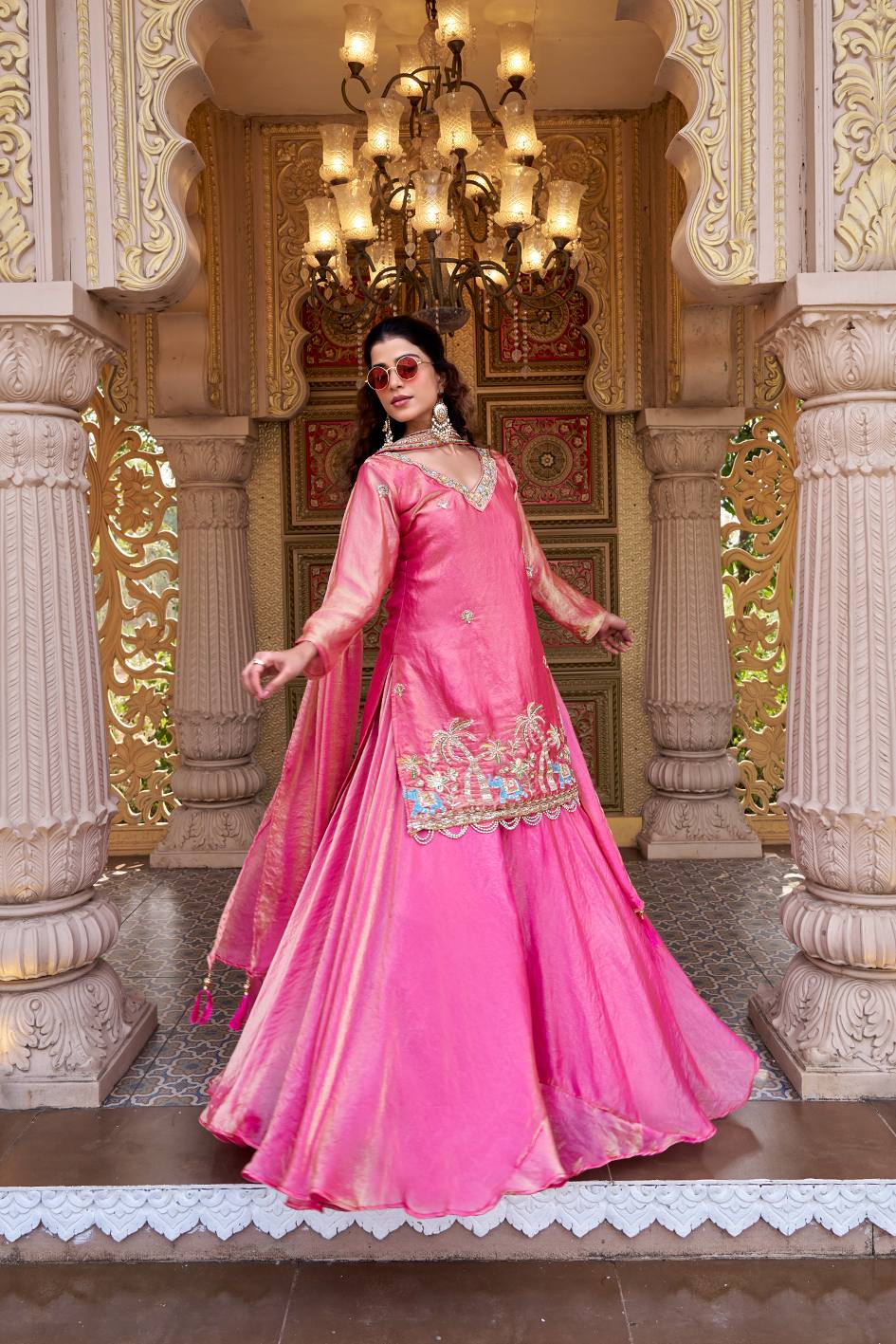 Presenting Pink Color Heavy Embroidered Top With Lehenga